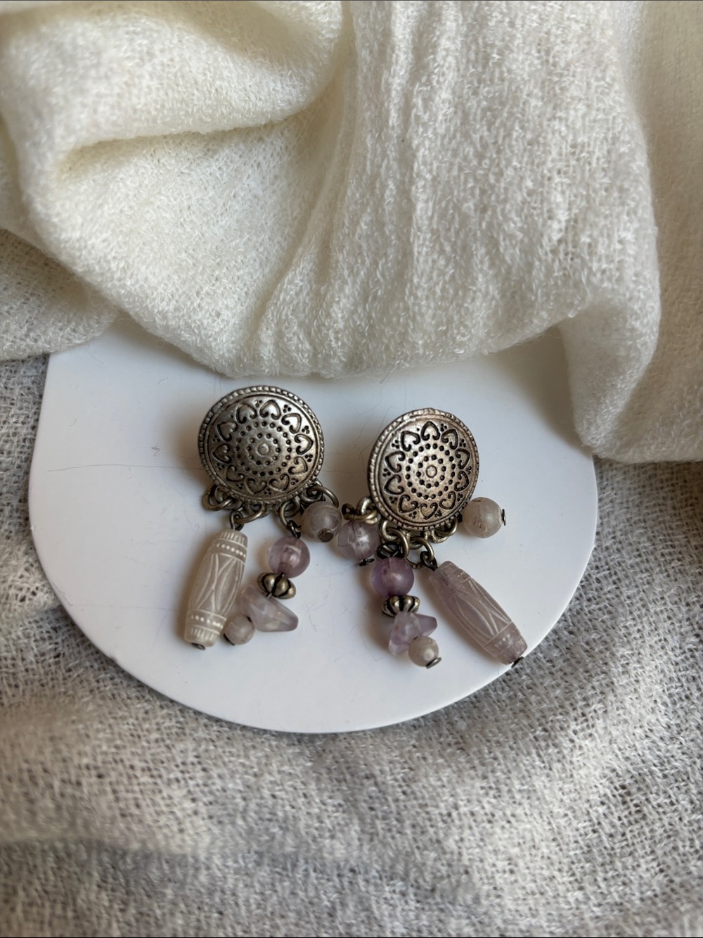 Handcrafted Silver-Tone and Lavender Bead Dangle Earrings - Women Jewelry